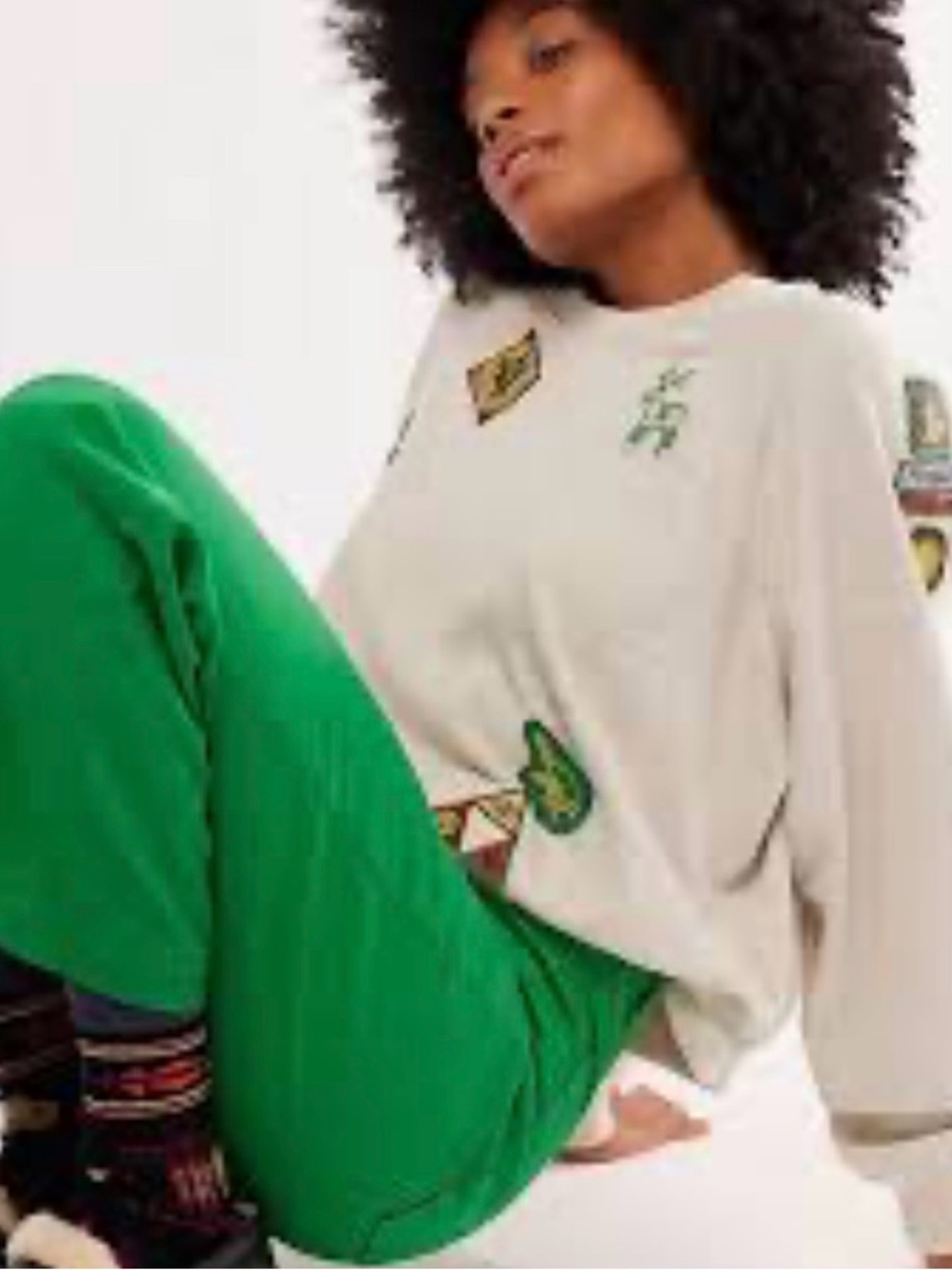 Free People MOTHER The Biggie Concert Crew Girl Scout Patches Sweatshirt SZ L - Picture 2 of 13